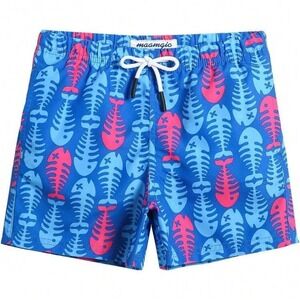 Maamgic Boys Blue Pink Fish Bone Skeleton Swim Trunks Quick Dry Size 5/6
